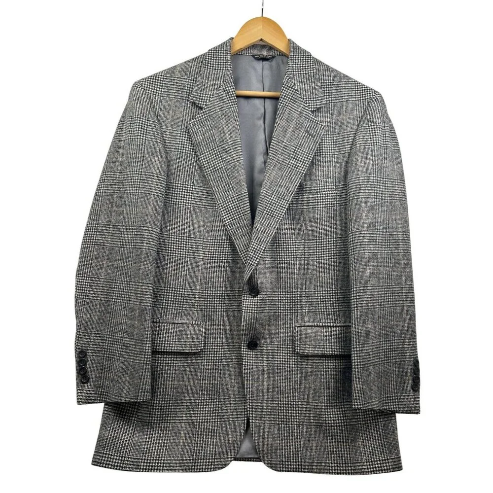 Lord & Taylor Fifth Avenue Collection Mens Blazer 44R Gray Glen Plaid Camel Hair